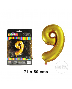 GOLD GLOBO METAL NUMERO 9/600