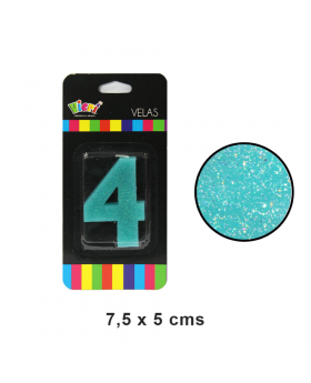 VELA NMERO #4 CELESTE CON BRILLO/240