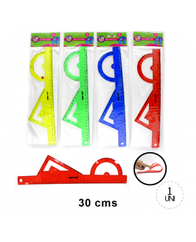 REGLA CON ESCUADRA Y TRANSPORTADOR