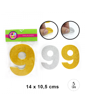 GOMA EVA GLITTER NUMERO 9 SET5U /240