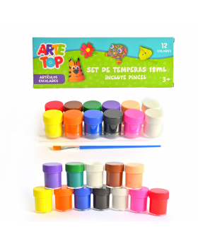 TEMPERA 12 COLORES LAVABLE 18 ML CON PINCEL /50