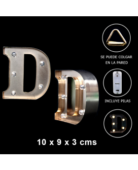 LETRA LED D GOLD 10x9x3CM /60