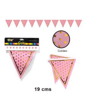 BANNER TRIANGULO ROSA POLKA GOLDEN