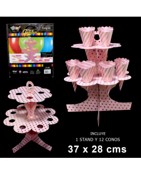 STAND CONOS+CONOS DISEÑO ROSADO POLKA GOLDEN/