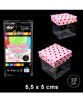 TAPA CAJA TRANSPARENTE ROSA POLKA GOLDEN/192