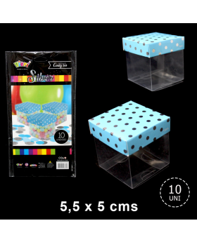 TAPA CAJA TRANSPARENTE CELESTE POLKA SILVER/192