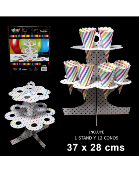 STAND CUPCAKE CONOS FORMAS POLKA COLORES/72