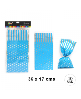 BOLSA CON AMARRA CELESTE POLKA SILVER SET10U /200