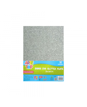 GOMA EVA GLITTER 20x30 PLATA 10 PCS  /100