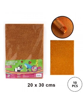 SET 10 PCS  GOMA EVA GLITTER 20*30 NARANJA/100