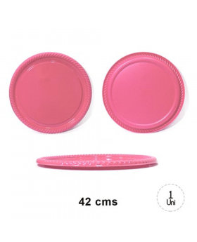 BANDEJA REDONDA PLAST. ROSADO 42CM CON BORDE /24