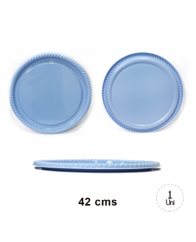 BANDEJA REDONDA PLAST. CELESTE 42CM CON BORDE /24