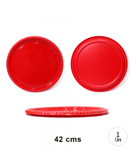 BANDEJA REDONDA PLAST. ROJA 42CM CON BORDE /24
