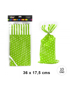 BOLSA CON AMARRA POLKA PISTACHO SET10U /200