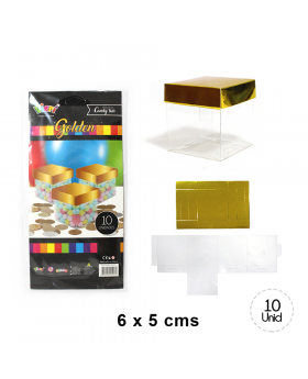 CAJA TRANSPARENTE CON TAPA DORADO FOIL SET10U /240