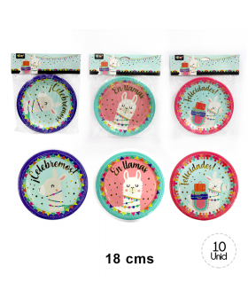 SET X10 PLATO 7 INCHES COTILLON LLAMA/120