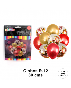 ST 12UN GLOBO CANDY DECCO ROJO GOLD
