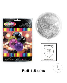 GLOBO BURBUJA GLITTER SILVER/480