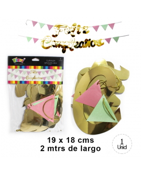 BANNER TRIANGULO FELIZ CUMPLEAÑOS GOLD 10UN/200