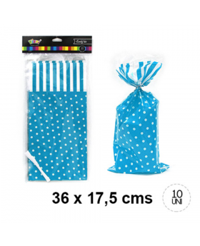 BOLSA CON AMARRA POLKA CELESTE SET10U /200