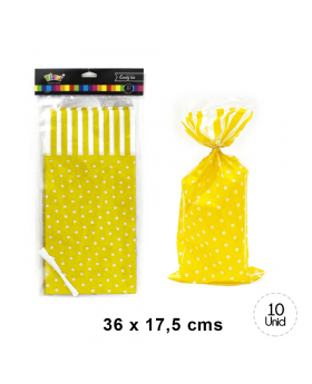 BOLSA CON AMARRA POLKA AMARILLO SET10U /200