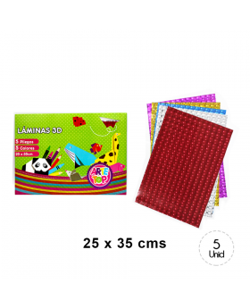 CARPETA DE PAPEL LAMINAS 3D 25x35CM 5 COLORES /100