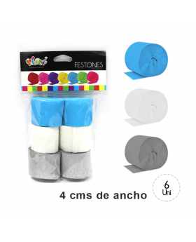 FESTONES PLATA-CELESTE-BLANCO SET6U /120