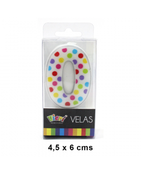 VELA NUMERO 0 CON PUNTOS Y COLORES X 24/288