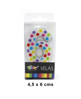 VELA Nº 6 CON PUNTOS Y COLORES 4.5x6CM /288