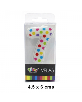 VELA NUMERO 7 CON PUNTOS Y COLORES 6x4.5CM /288