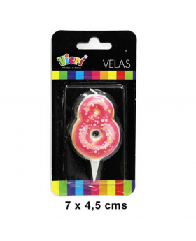 VELA NUMERO 8 DONUTS CON SOPORTE X 24/288