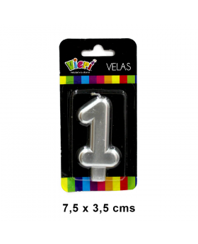 VELA METAL PLATA NUMERO 1 7CM /288
