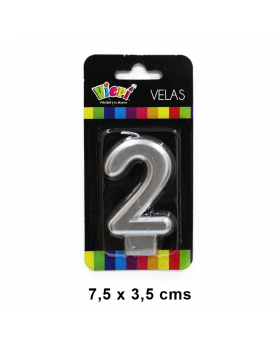 VELA METAL PLATA NUMERO 2 7.5CM /288