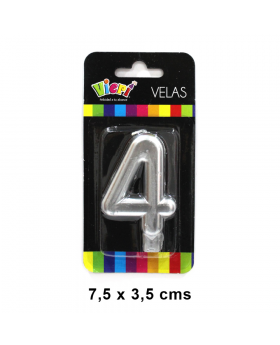 VELA METAL PLATA NUMERO 4 7.5CM /288