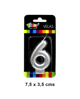 VELA METAL PLATA NUMERO 6 7.5CM /288