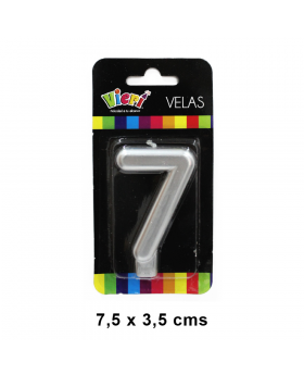 VELA METAL PLATA NUMERO 7 7.5CM /288
