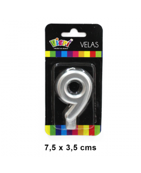 VELA METAL PLATA NUMERO 9 7.5CM /288