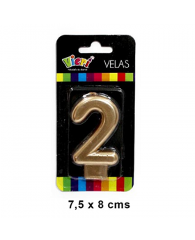 VELA METAL ORO NUMERO 2 7.5CM /288