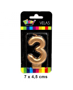 VELA NUMERO 3 METAL ORO 7CM /288