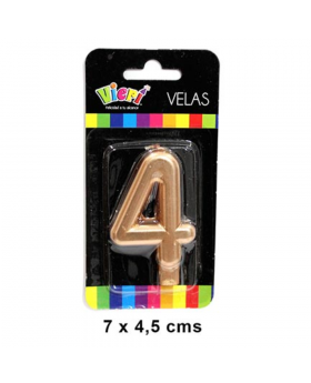 VELA NUMERO 4 METAL ORO 7CM /288