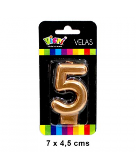 VELA NUMERO 5 METAL ORO 7CM /288