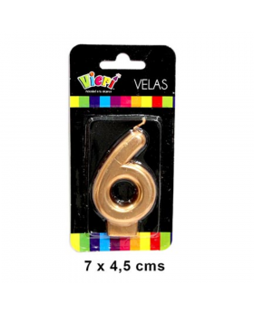 VELA NUMERO 6 METAL ORO 7CM /288