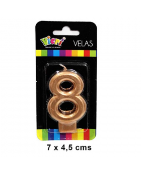 VELA NUMERO 8 METAL ORO 7CM /288