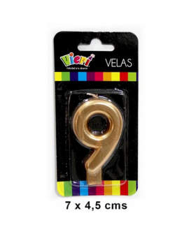 VELA NUMERO 9 METAL ORO 7CM /288