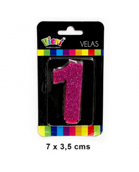VELA NUMERO 1 FUCSIA CON BRILLO /288