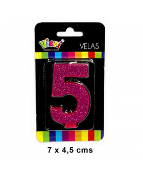 VELA NUMERO 5 FUCSIA CON BRILLO /288
