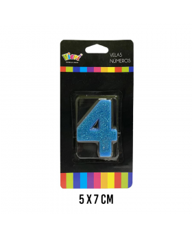 VELA NUMERO 4 CELESTE CON BRILLO /288
