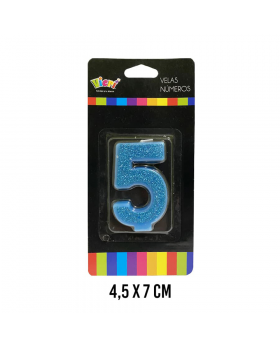 VELA NUMERO 5 CELESTE CON BRILLO /288