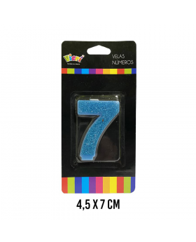 VELA NUMERO 7 CELESTE CON BRILLO 4.5x7CM /288