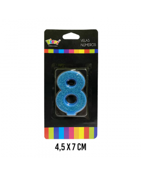 VELA NUMERO 8 CELESTE CON BRILLO/288